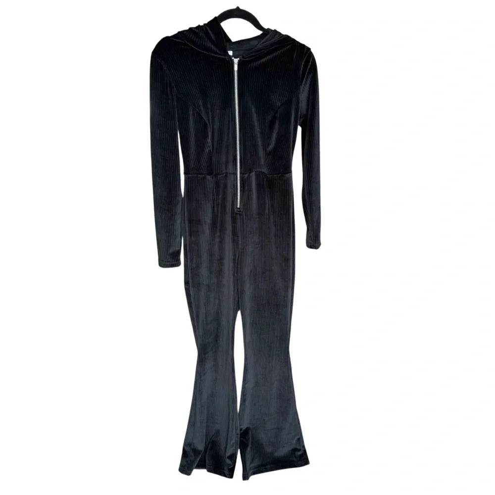 Fabletics - NWTPlush Rib Hooded Jumpsuit Zip Front Flare Leg Lounge Sz Xs